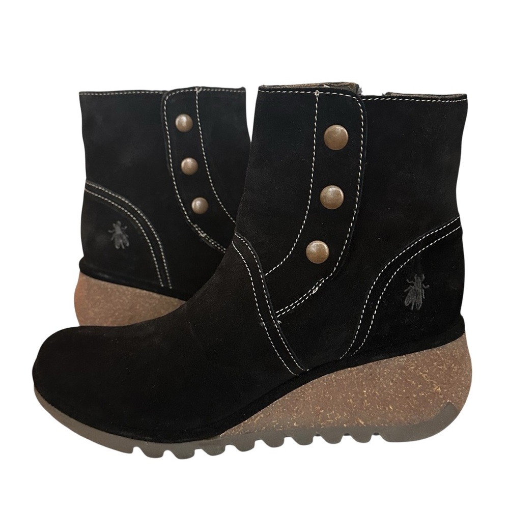 Fly London Black Leather Suede Ankle Booties New Size 9